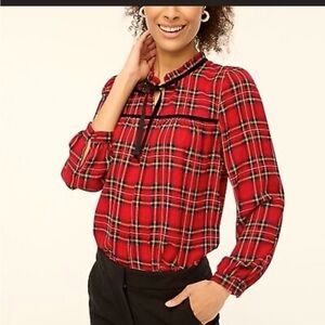 J. Crew Factory Shirt- Red Holiday Plaid Long Sleeve Popover Top